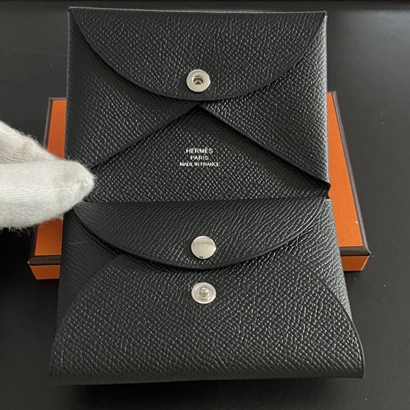 Hermes Calvi Duo Compact card holder / Noir - Picture 1 of 5